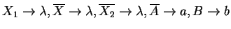 $ X_1\ensuremath{\rightarrow}\lambda, \ensuremath{{{\overline{X}}}}\ensuremath{\...
...emath{{{\overline{A}}}}\ensuremath{\rightarrow}a, {B}\ensuremath{\rightarrow}b $