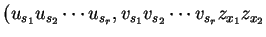 $ (u_{s_1}u_{s_2}\cdots u_{s_r},
v_{s_1}v_{s_2}\cdots v_{s_r}z_{x_1}z_{x_2}$