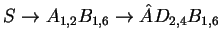 $S\ensuremath{\rightarrow} A_{1,2}B_{1,6}\ensuremath{\rightarrow}\hat AD_{2,4}B_{1,6}$