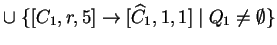 $ \cup \;\{[C_1,r,5]\ensuremath{\rightarrow}[{\widehat{C}}_1,1,1]\;\vert\;Q_1\not=\emptyset\}$