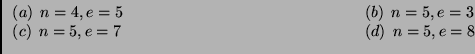 $\displaystyle \begin{array}{ll}
\left(a\right)\;n=4,e=5\hspace{5cm}&
\left(b\...
...hspace{5cm}\\
\left(c\right)\;n=5,e=7&
\left(d\right)\;n=5,e=8
\end{array}$