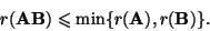 \begin{displaymath}
r(\textbf{A}\textbf{B}) \leqslant
\min\{r(\textbf{A}), r(\textbf{B})\}.
\end{displaymath}